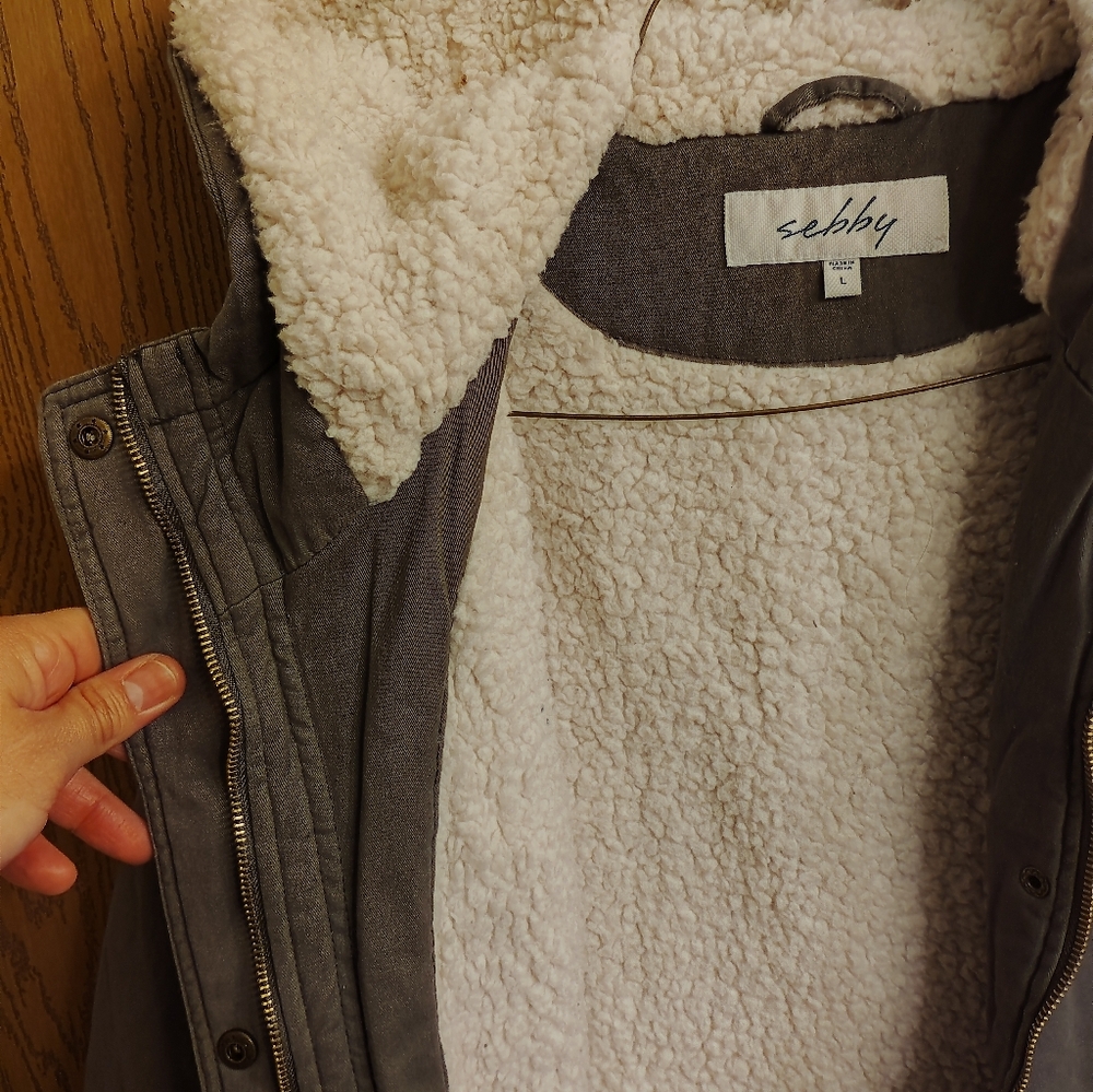 Sebby Cream Sherpa Jacket with Taupe Shell - Picture 3 of 4